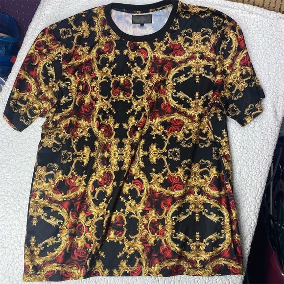 Versace Other - Men's 3XL Baroque Gold T-Shirt Black/Gold/Red Graphic Print Short Sleeve